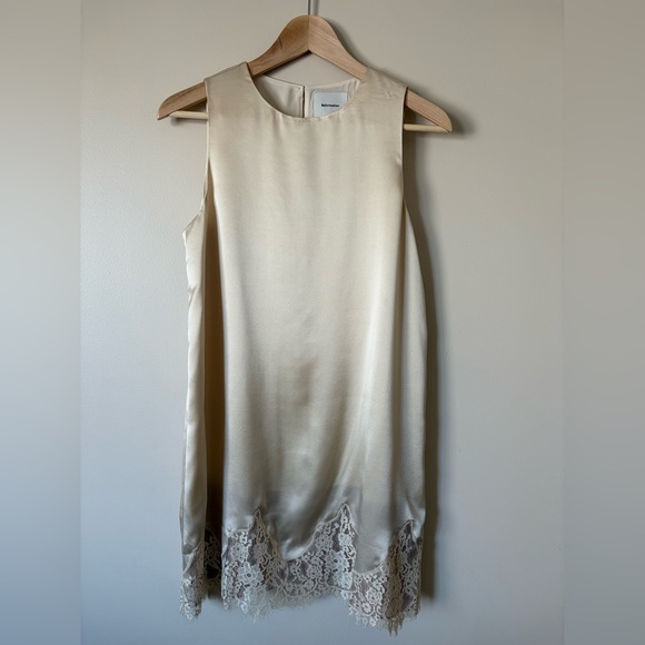 NEW Reformation Jessalyn Lace Silk Crew Neck Mini Dress Almond Ivory | size S - Picture 6 of 12